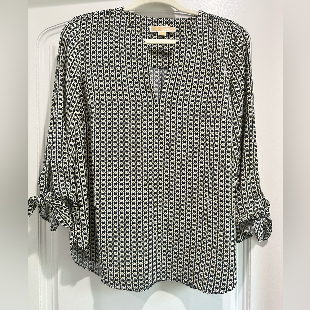 Michael Kors Size L  Deep Navy/Cream Tunic Blouse